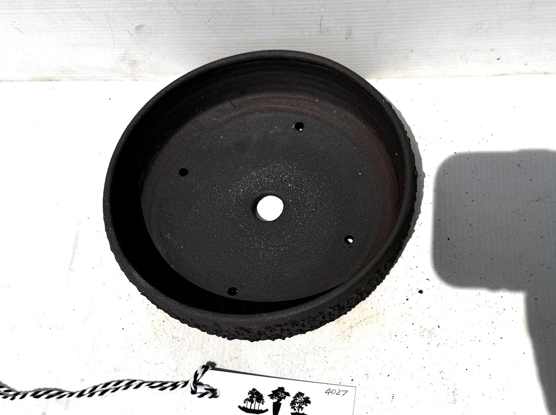 Round 18.5cm Black Textured Stoneware Unglazed Bonsai Pot
