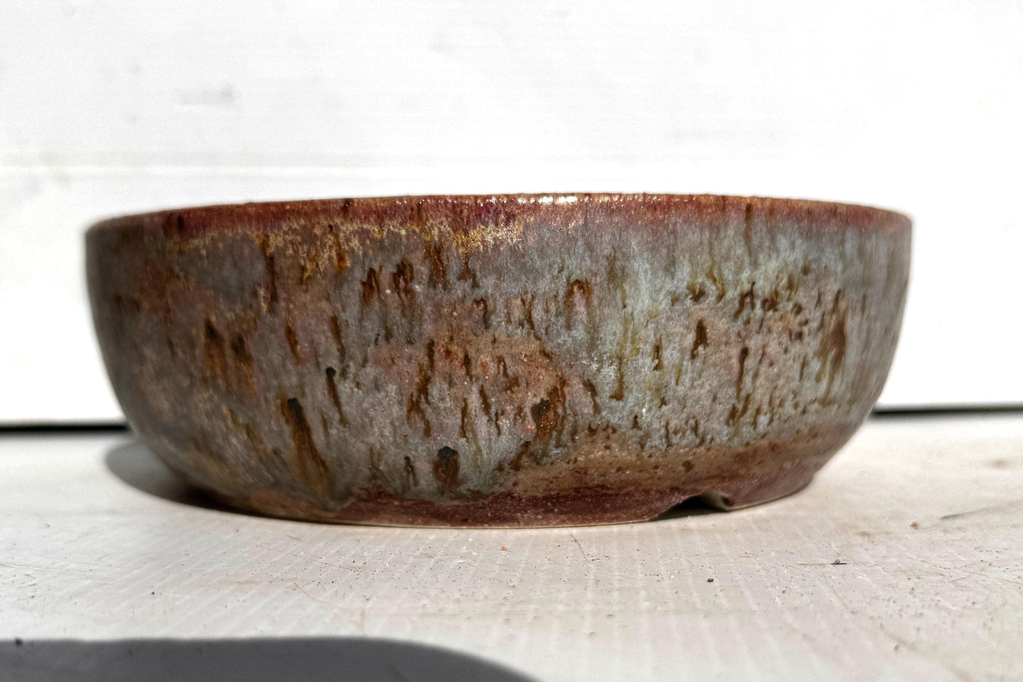Round 17cm Purple and Green Smooth Glazed Stoneware Bonsai Pot