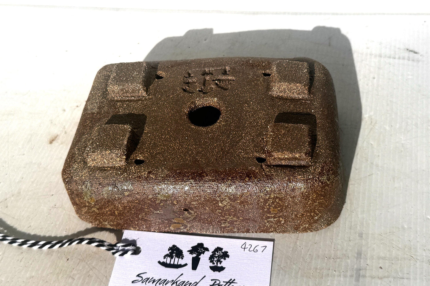 Rectangular 17.5cm Brown Stoneware Woodash Bonsai Pot