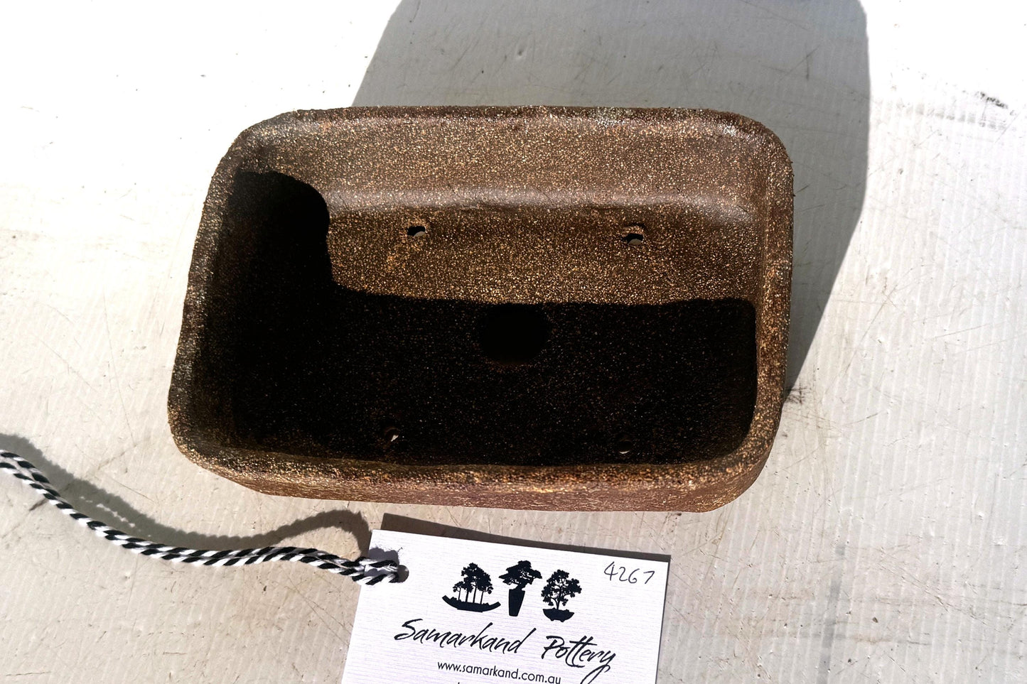 Rectangular 17.5cm Brown Stoneware Woodash Bonsai Pot