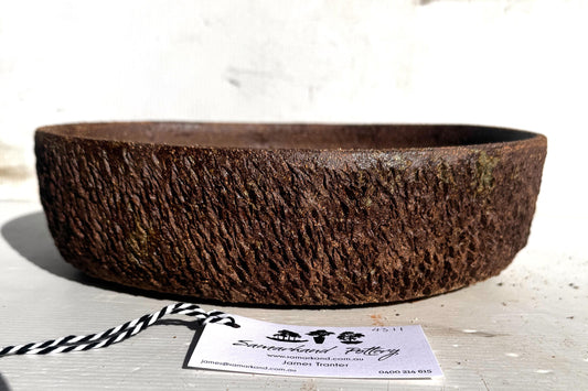 Oval 27cm Brown Woodash Textured Finish Stoneware Bonsai Pot
