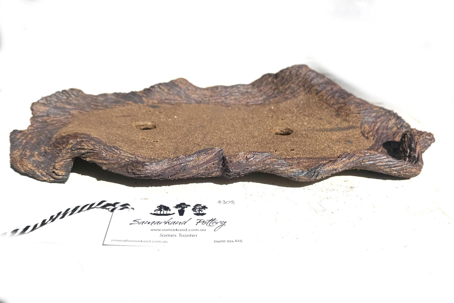 40cm Slab Brown Stoneware Textured Bonsai Pot