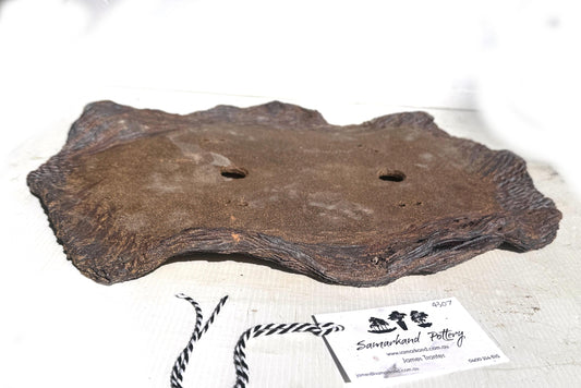 40cm Slab Brown Stoneware Textured Bonsai Pot