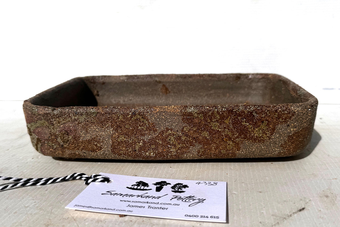 Rectangular 23.5cm Brown Stoneware Woodash Bonsai Pot