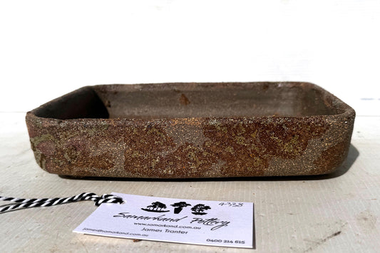 Rectangular 23.5cm Brown Stoneware Woodash Bonsai Pot