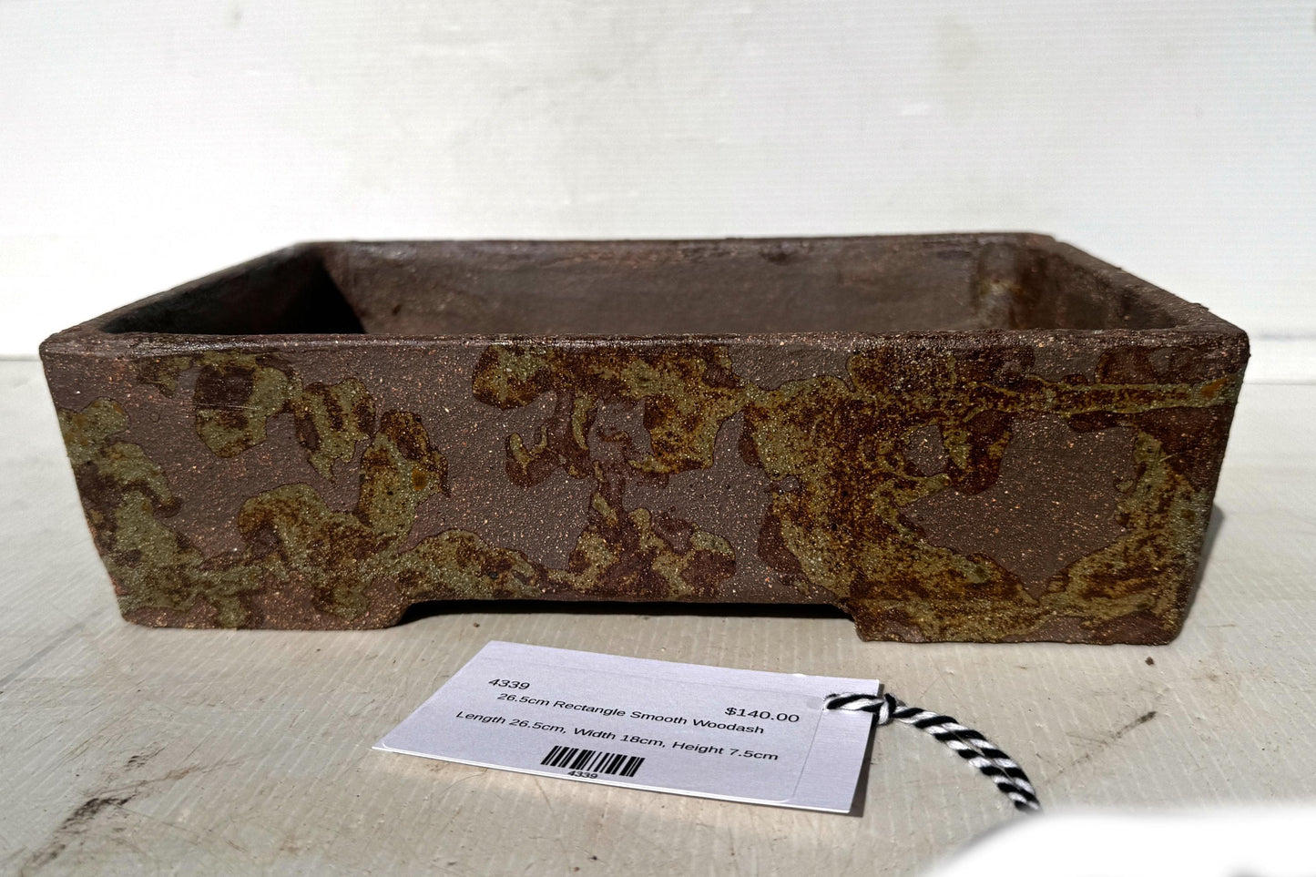 Rectangular 26.5cm Brown Stoneware Woodash Bonsai Pot