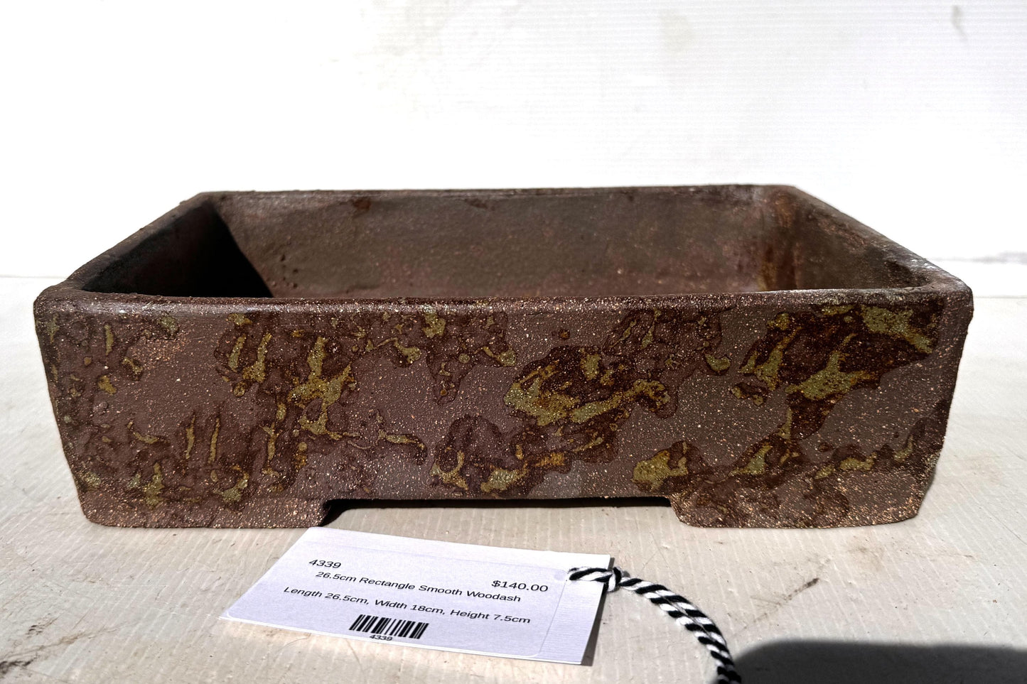 Rectangular 26.5cm Brown Stoneware Woodash Bonsai Pot