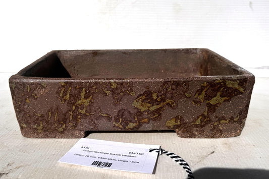 Rectangular 26.5cm Brown Stoneware Woodash Bonsai Pot