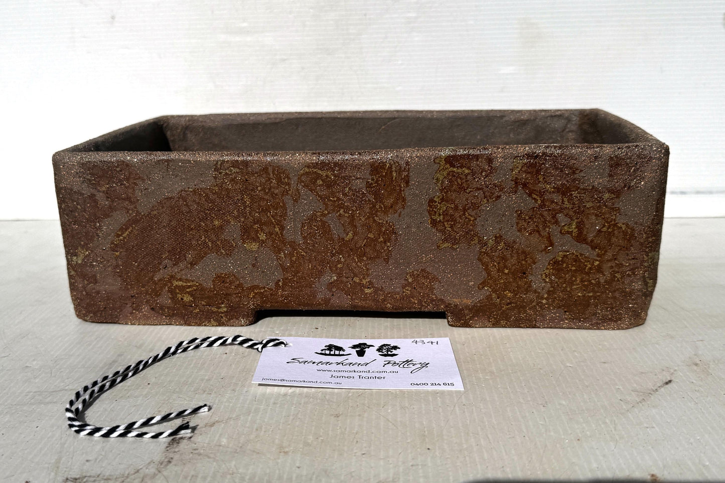 Rectangular 30cm Brown Stoneware Woodash Bonsai Pot