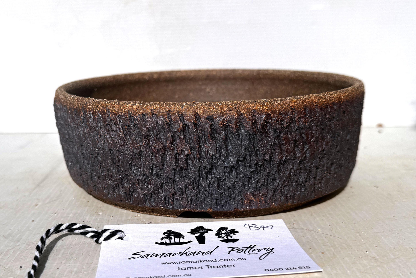 Round 19.5cm Brown Textured Stoneware Bonsai Pot