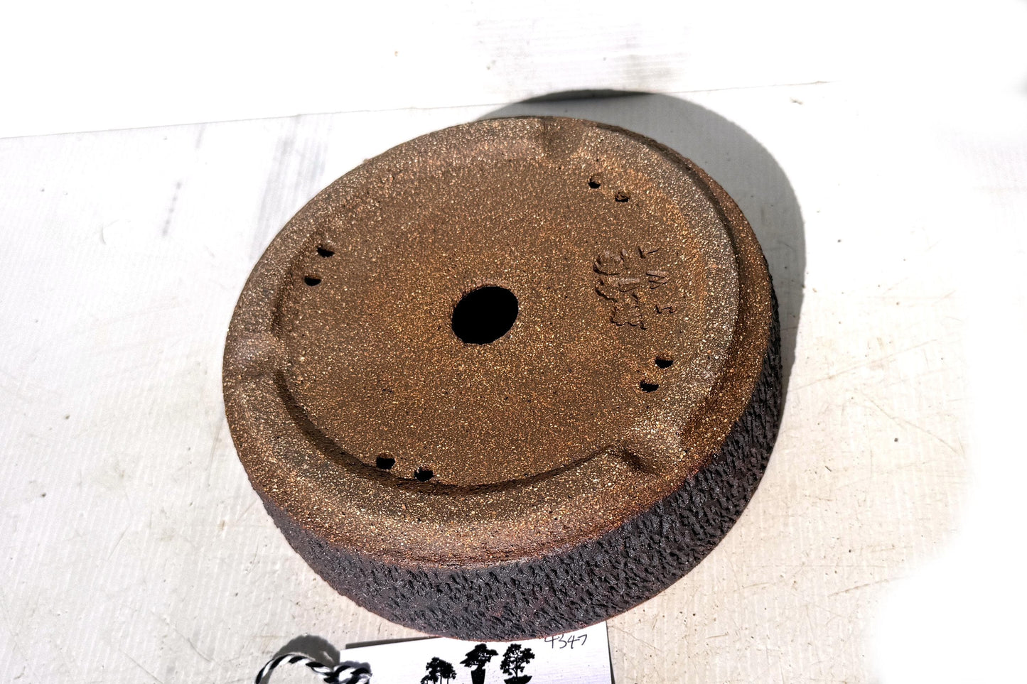 Round 19.5cm Brown Textured Stoneware Bonsai Pot