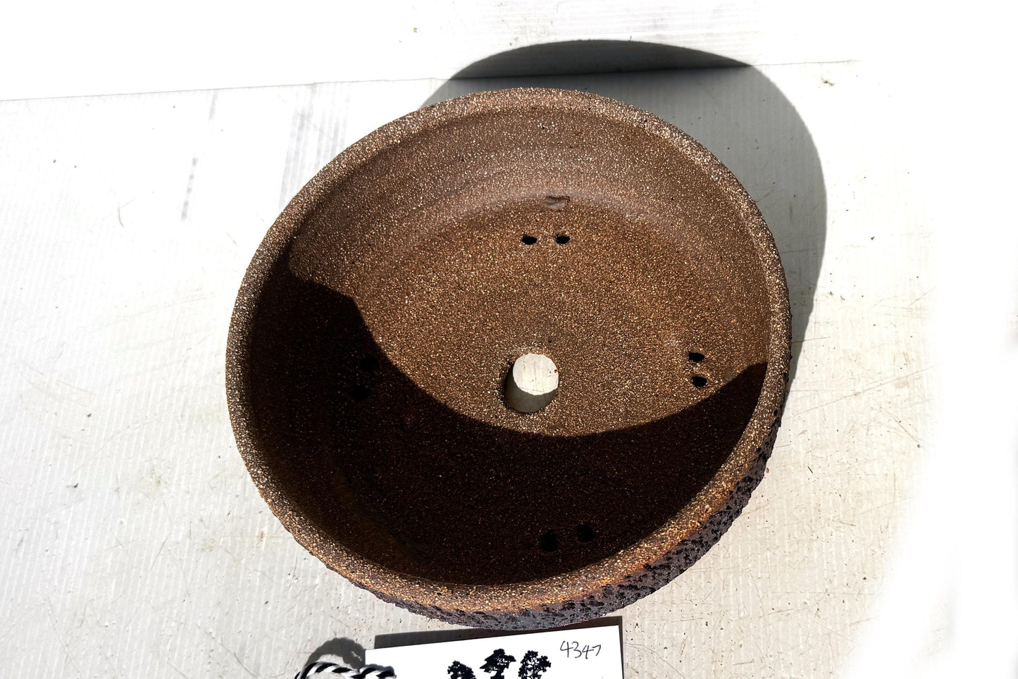 Round 19.5cm Brown Textured Stoneware Bonsai Pot