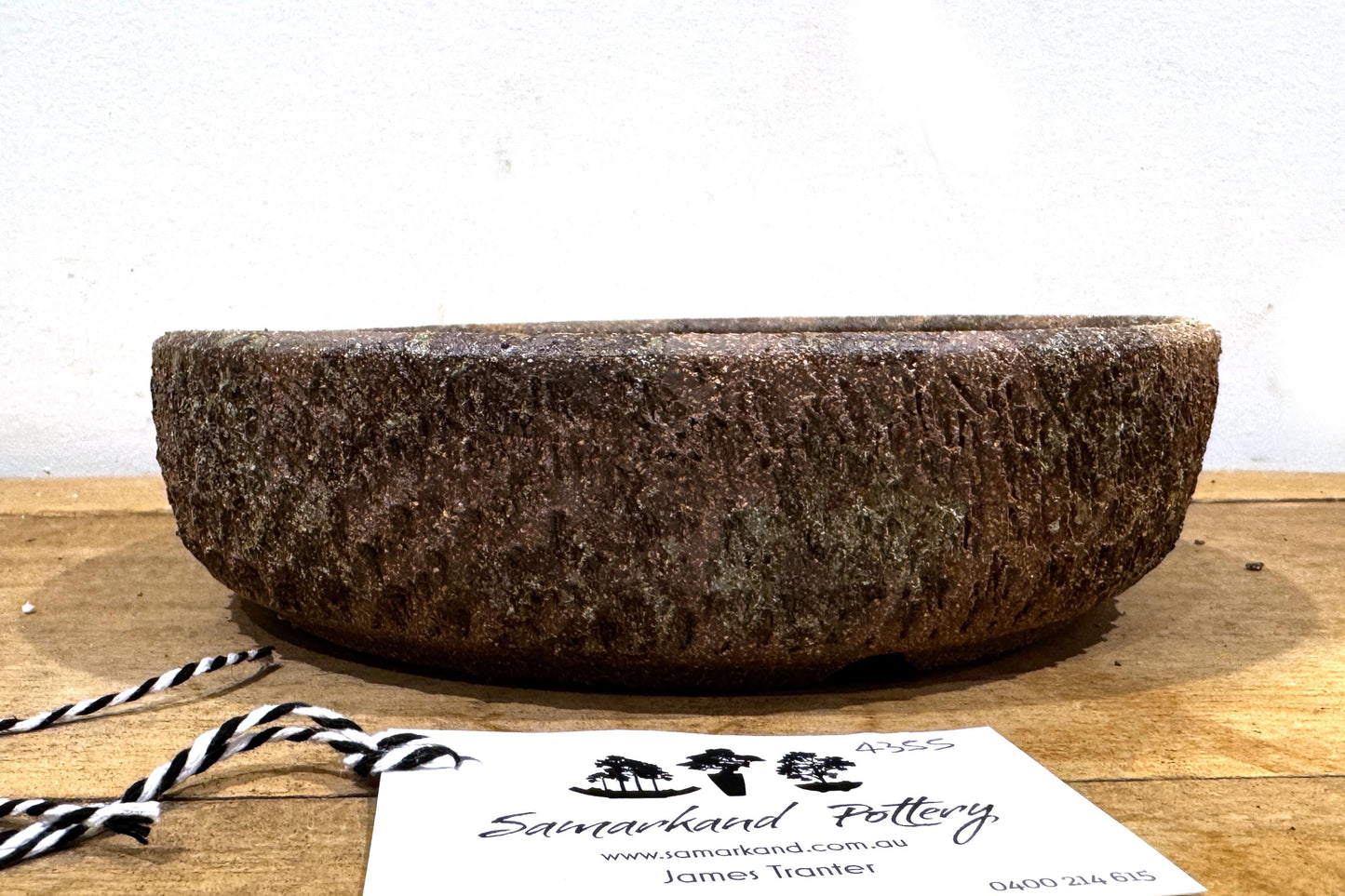 Round 24cm Brown Woodash Textured Finish Stoneware Bonsai Pot