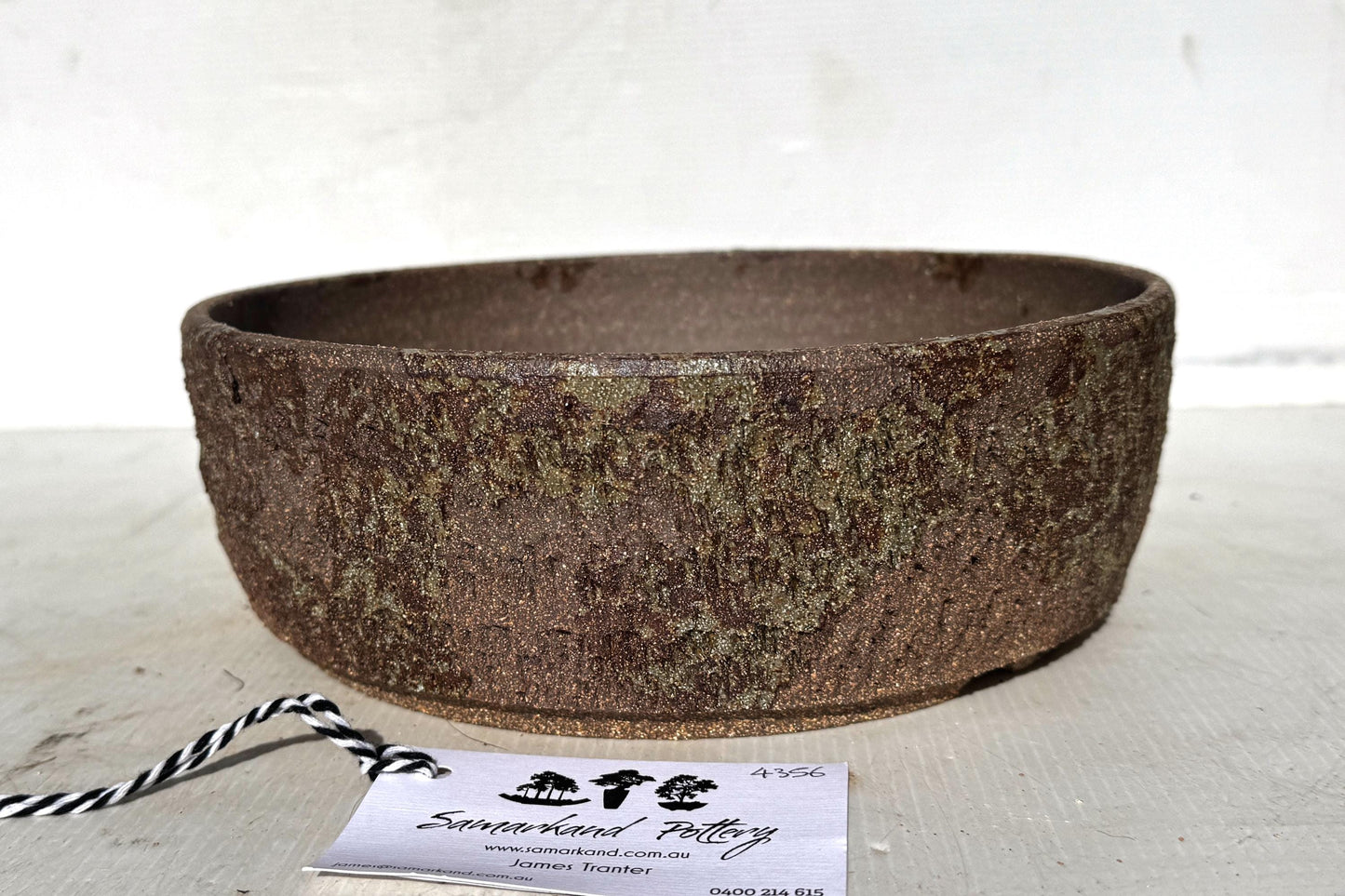 Round 25cm Brown Woodash Textured Finish Stoneware Bonsai Pot