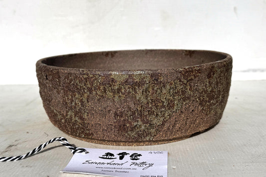 Round 25cm Brown Woodash Textured Finish Stoneware Bonsai Pot
