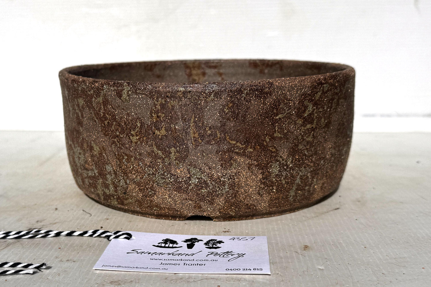 Round 22.5cm Brown Woodash Textured Finish Stoneware Bonsai Pot
