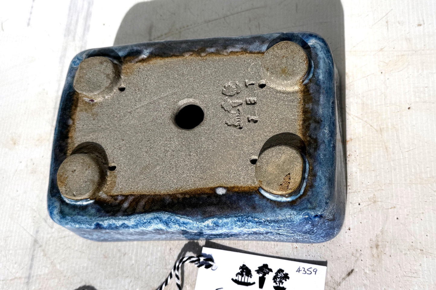 Rectangular 21cm Blue Glazed Smooth Stoneware Bonsai Pot