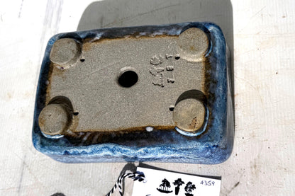 Rectangular 21cm Blue Glazed Smooth Stoneware Bonsai Pot