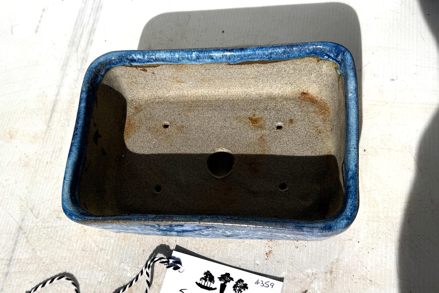 Rectangular 21cm Blue Glazed Smooth Stoneware Bonsai Pot