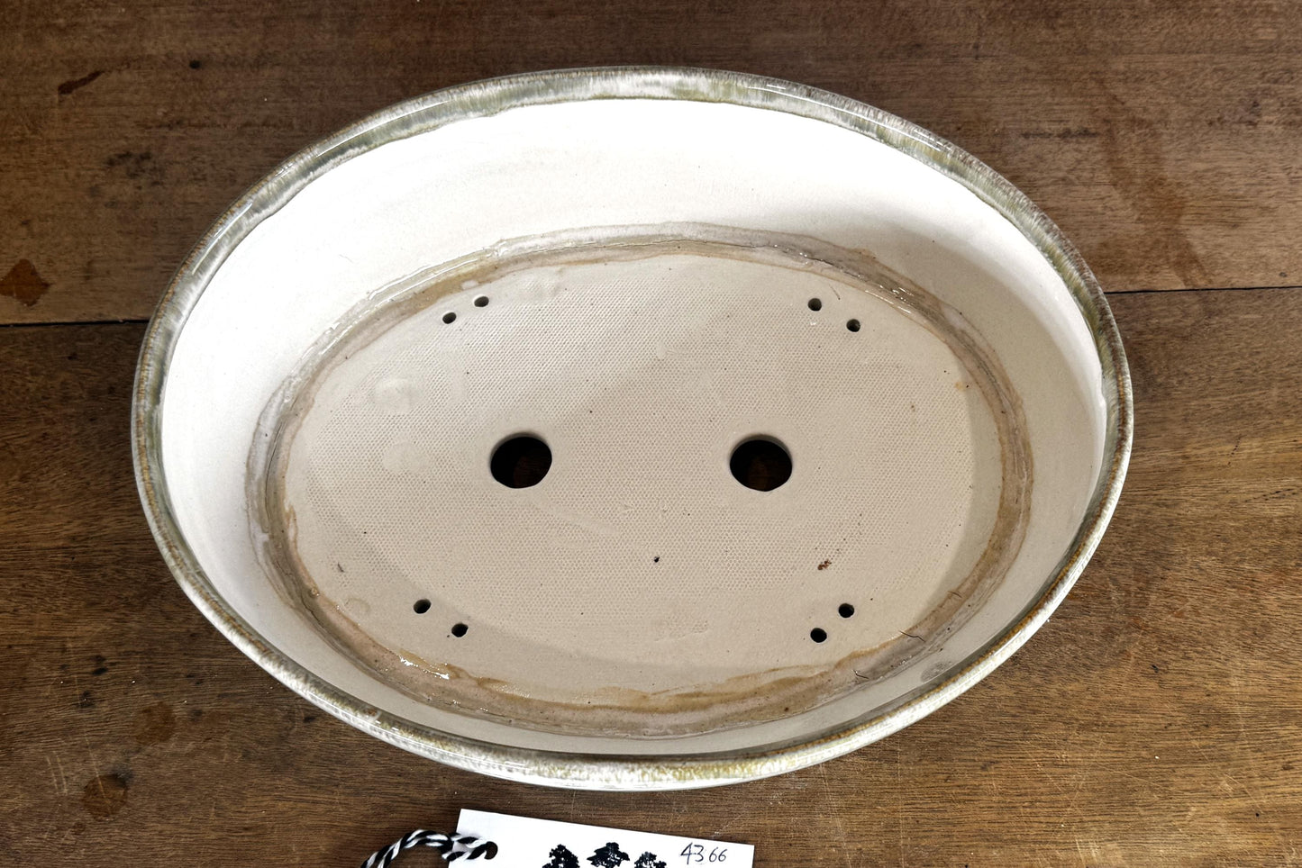 Oval 30cm Green and Grey Glazed Stoneware Bonsai Pot