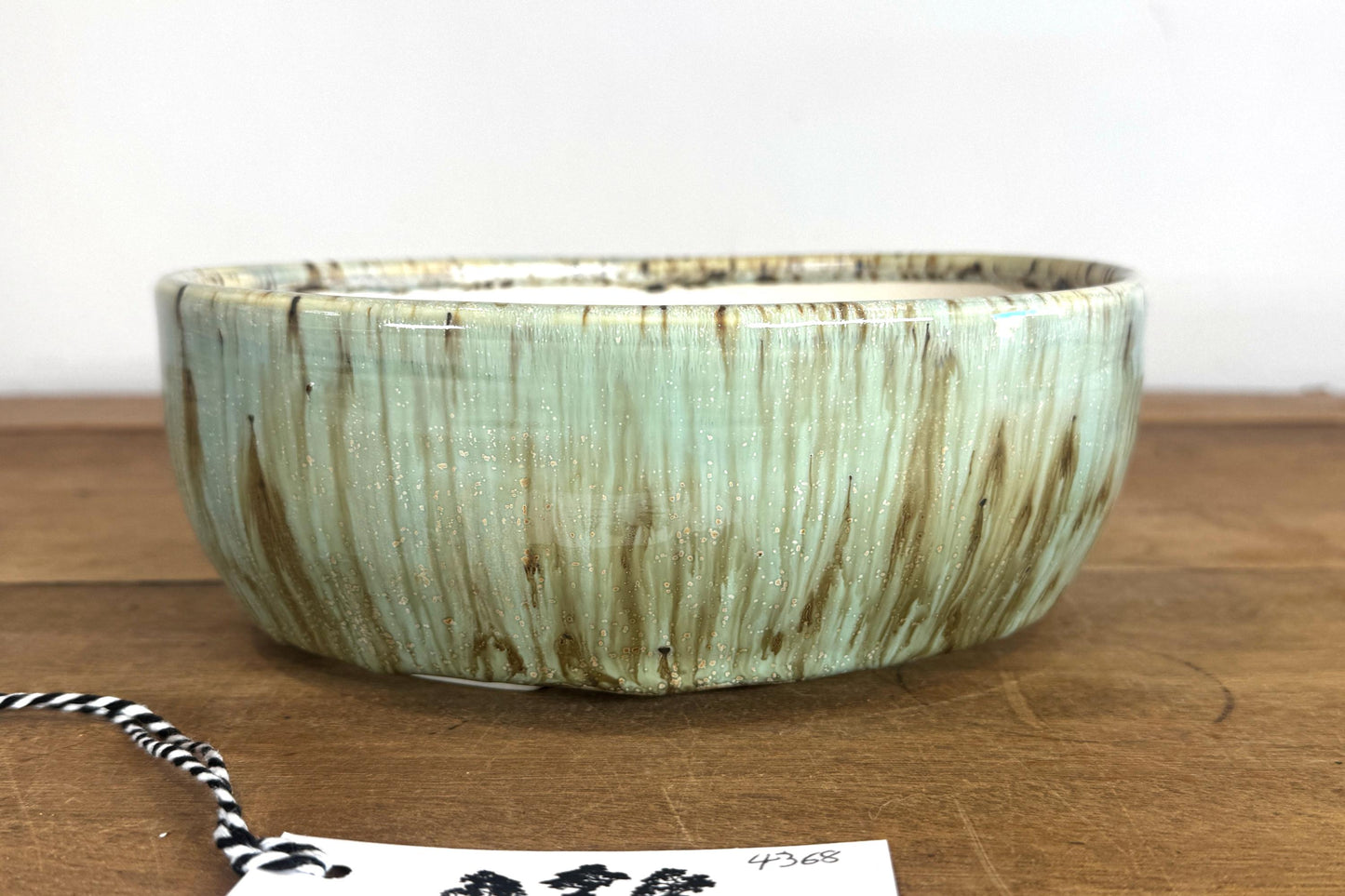 Oval 12.5cm Green Glazed Stoneware Bonsai Pot