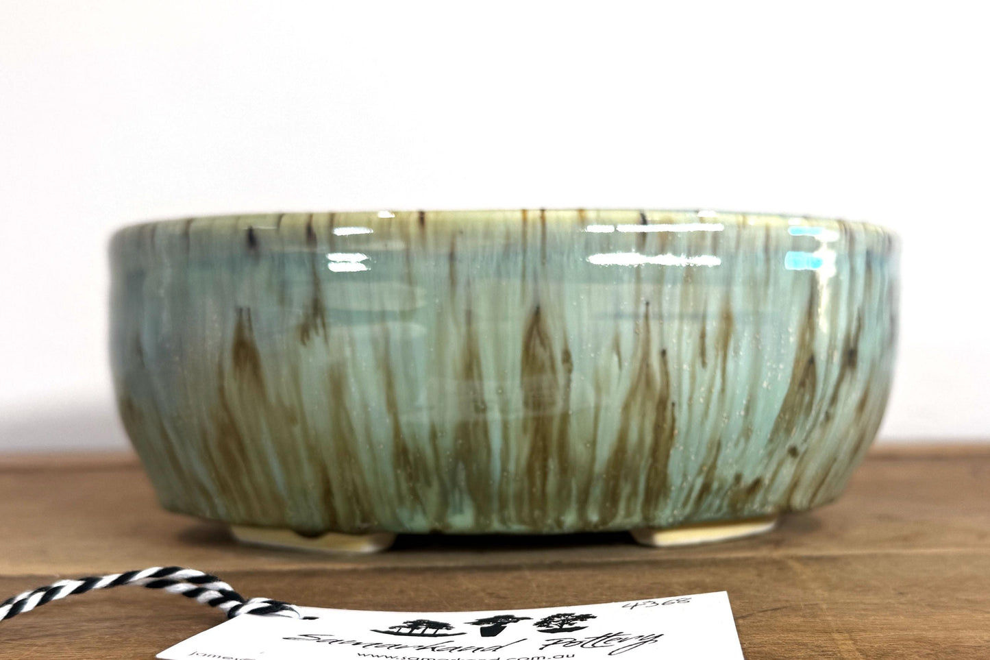 Oval 12.5cm Green Glazed Stoneware Bonsai Pot