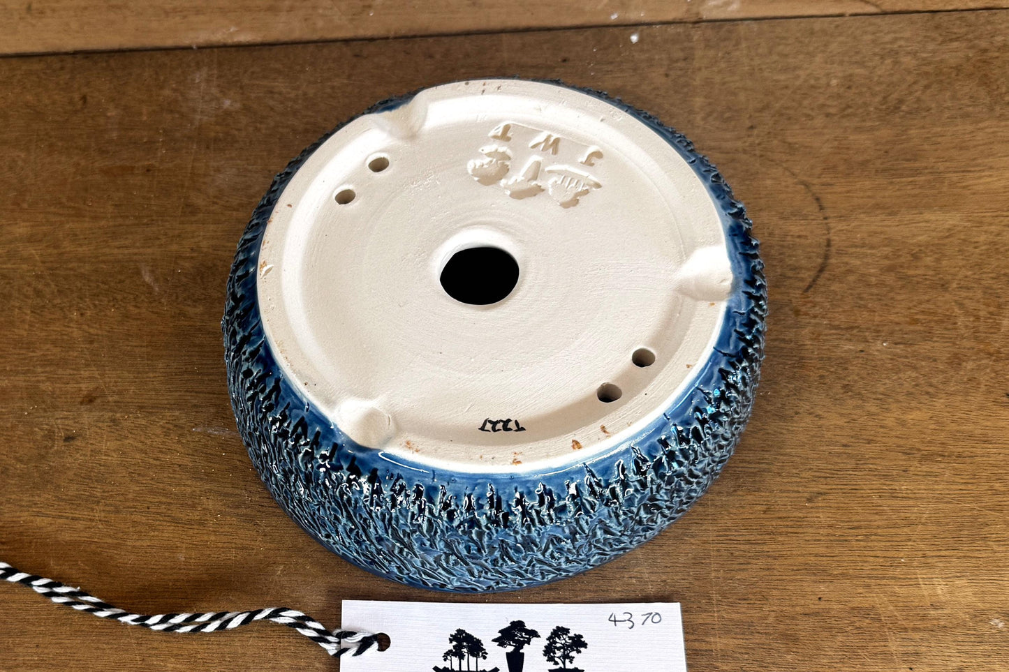 Round 15cm Blue Glazed Stoneware Bonsai Pot