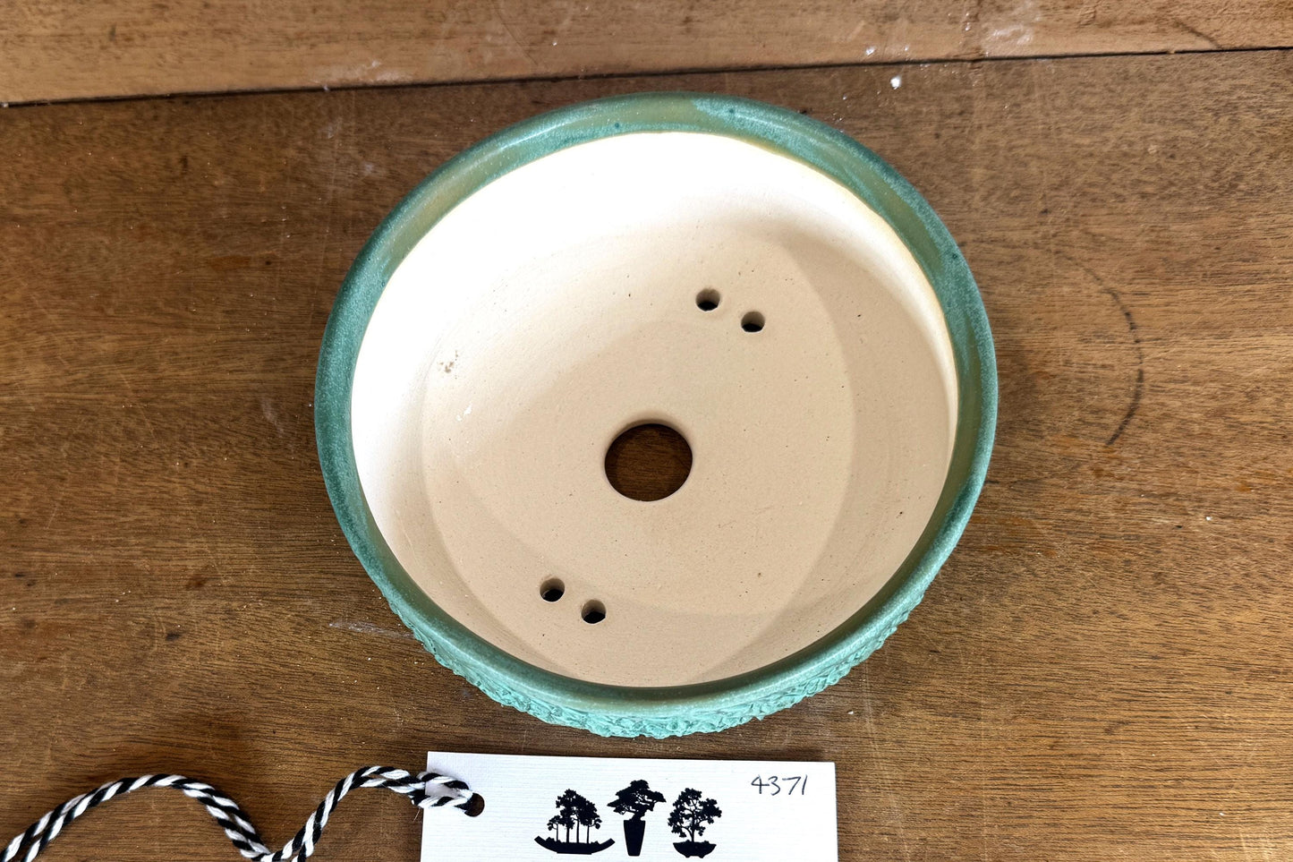 Round 14.5cm Green Glazed Stoneware Bonsai Pot