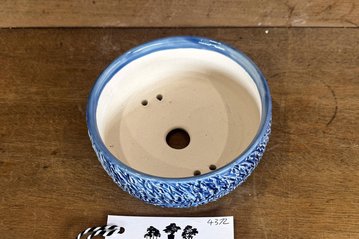 Round 13cm Blue Glazed Stoneware Bonsai Pot