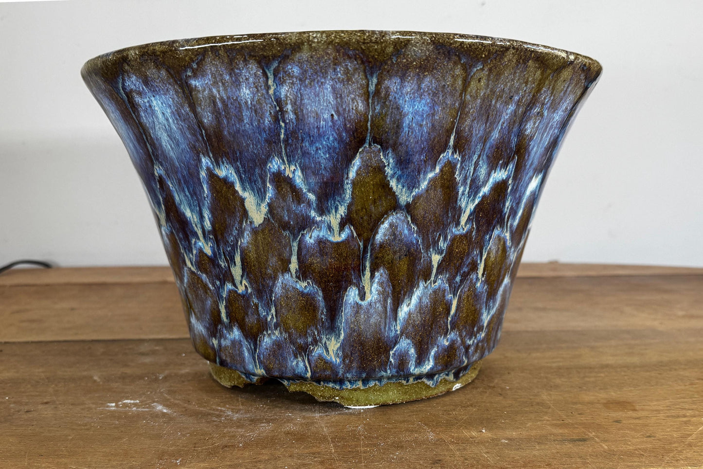 Round 29.5cm Blue and Brown Glazed Stoneware Bonsai Pot