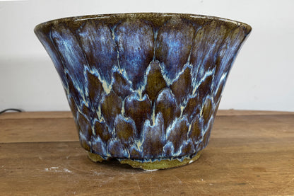 Round 29.5cm Blue and Brown Glazed Stoneware Bonsai Pot