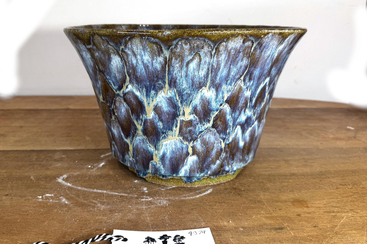 Round 29.5cm Blue and Brown Glazed Stoneware Bonsai Pot