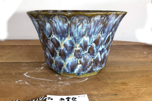 Round 29.5cm Blue and Brown Glazed Stoneware Bonsai Pot