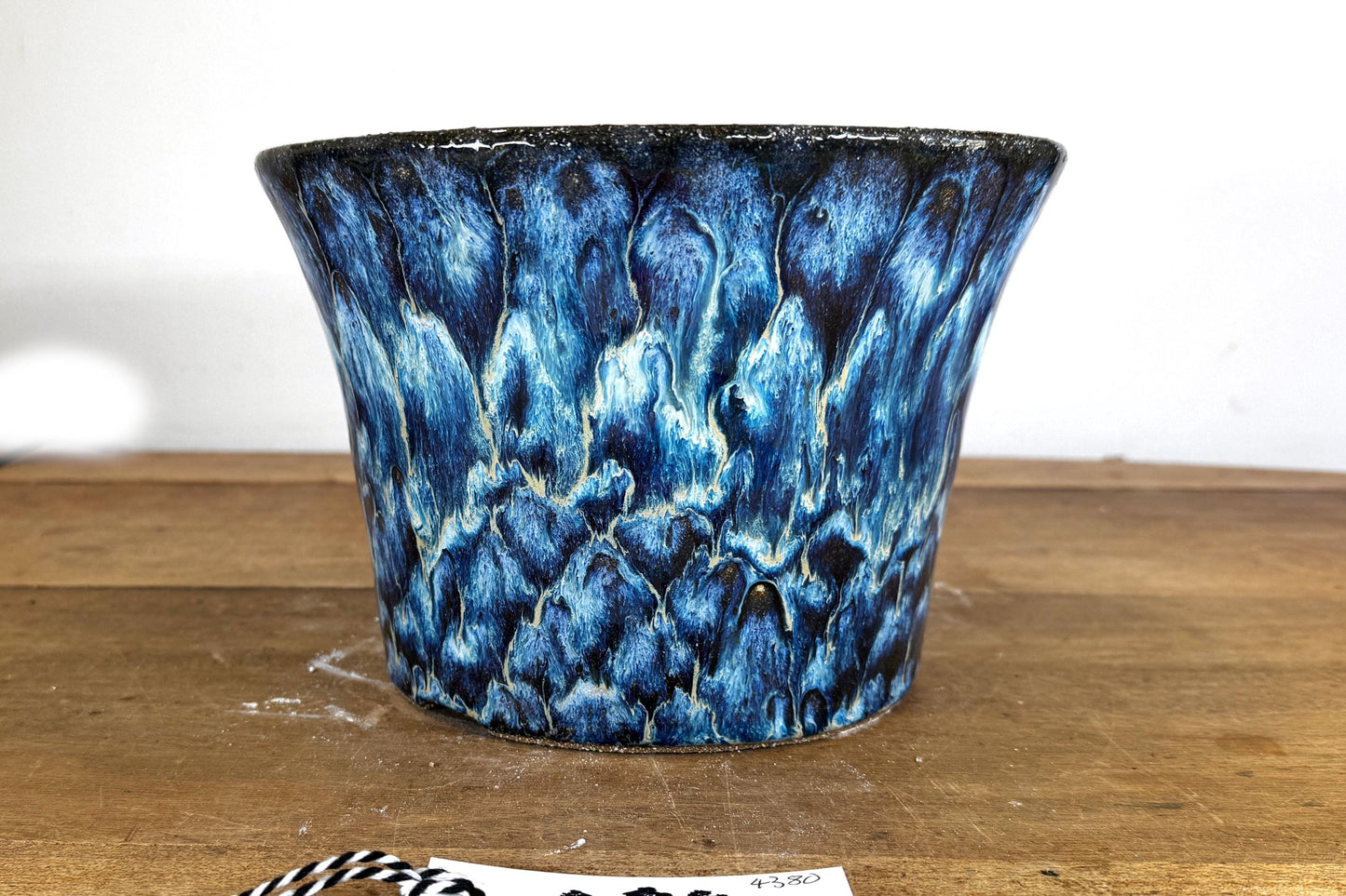 Round 24cm Blue Glazed Stoneware Bonsai Pot