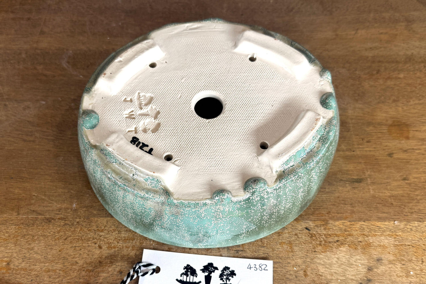 Oval 19cm Green Glazed Stoneware Bonsai Pot