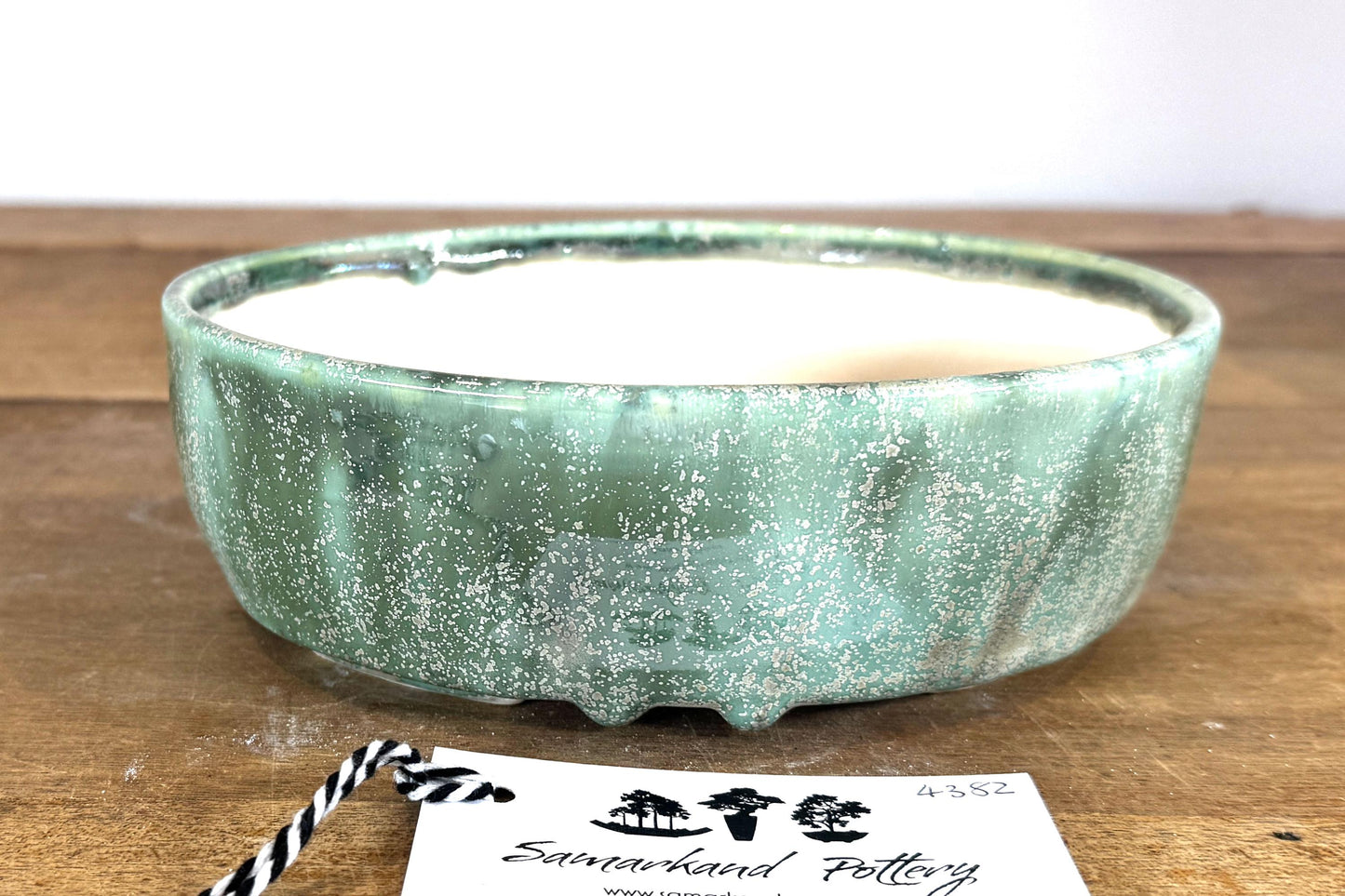 Oval 19cm Green Glazed Stoneware Bonsai Pot