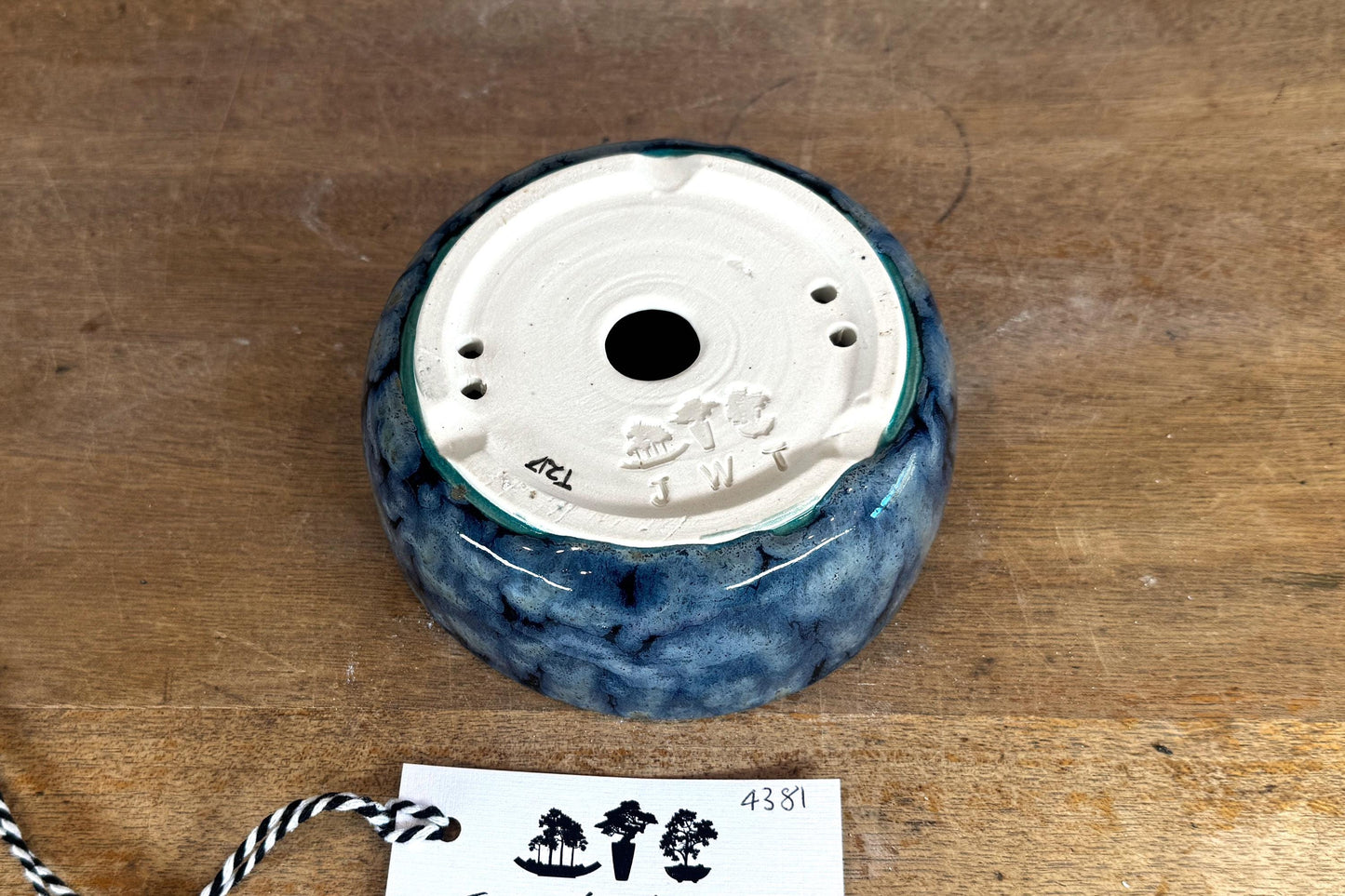 Round 13cm Blue Glazed Stoneware Bonsai Pot