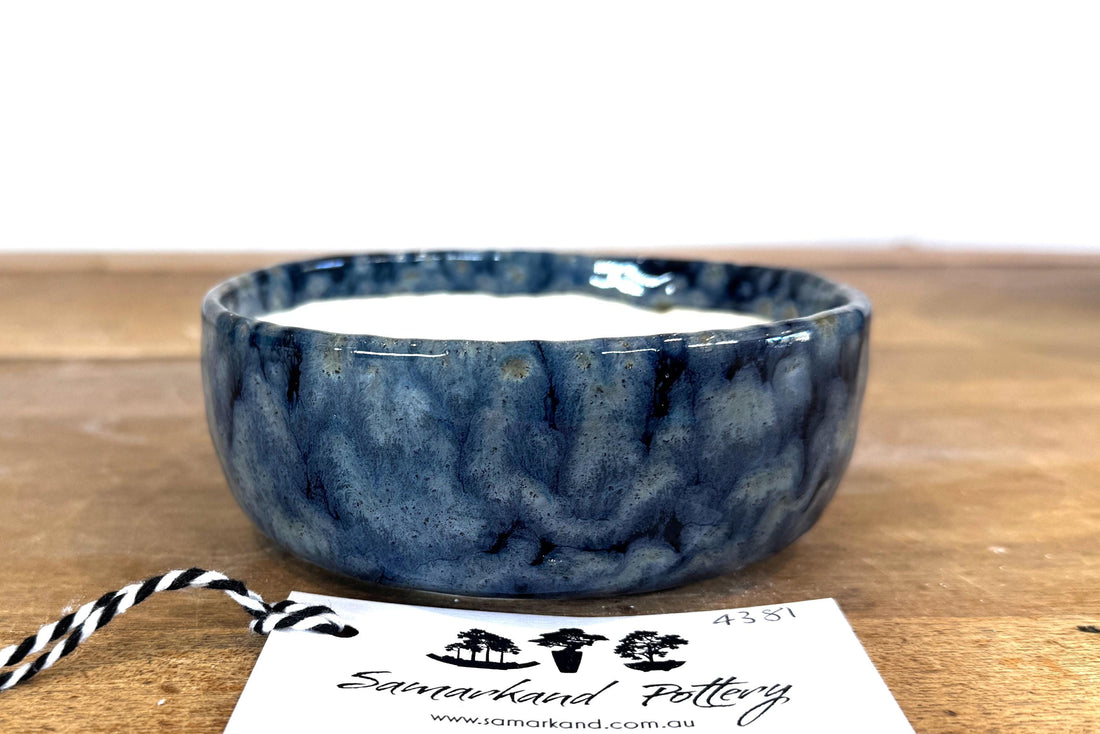 Round 13cm Blue Glazed Stoneware Bonsai Pot