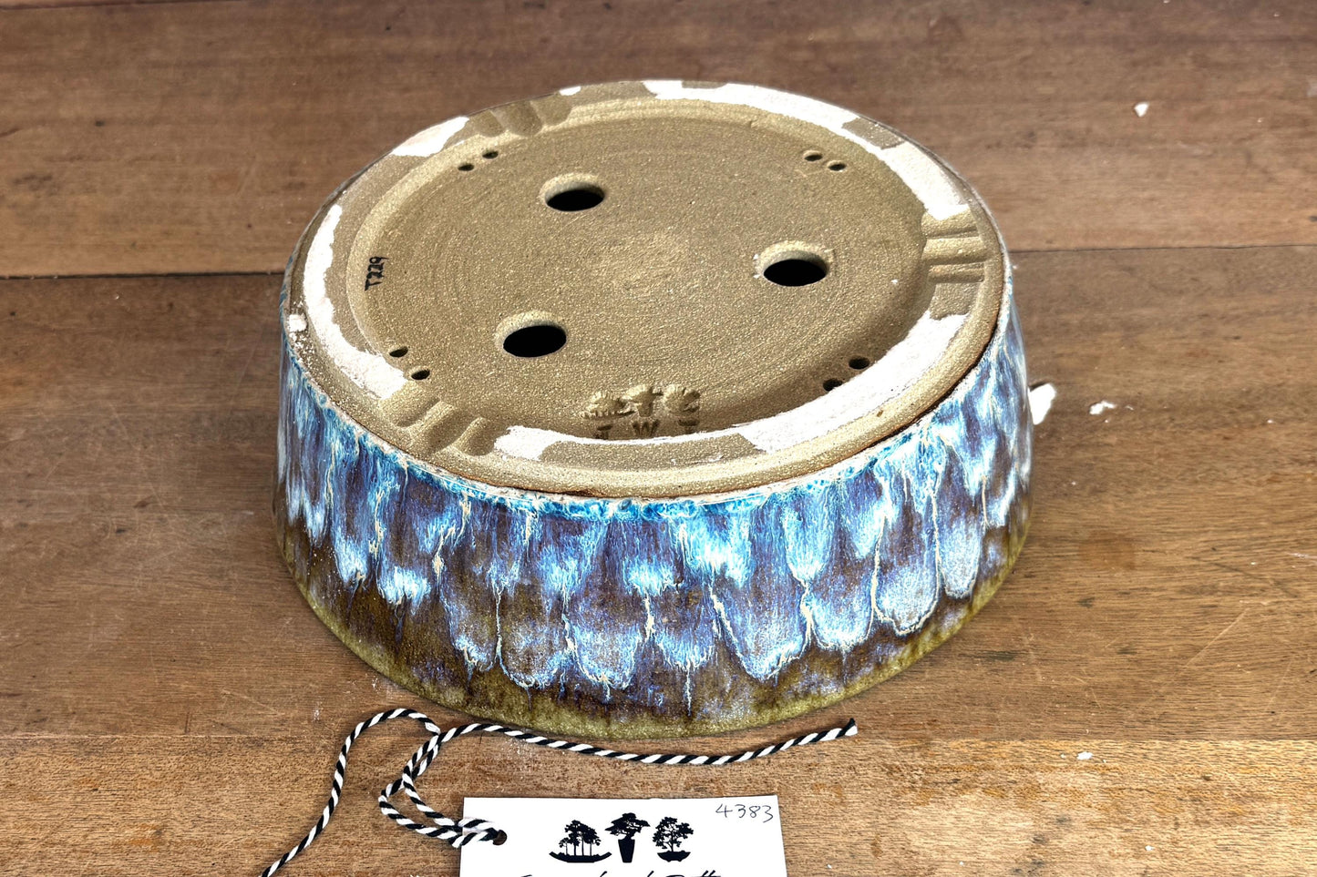 Round 19.5cm Blue and Brown Glazed Stoneware Bonsai Pot