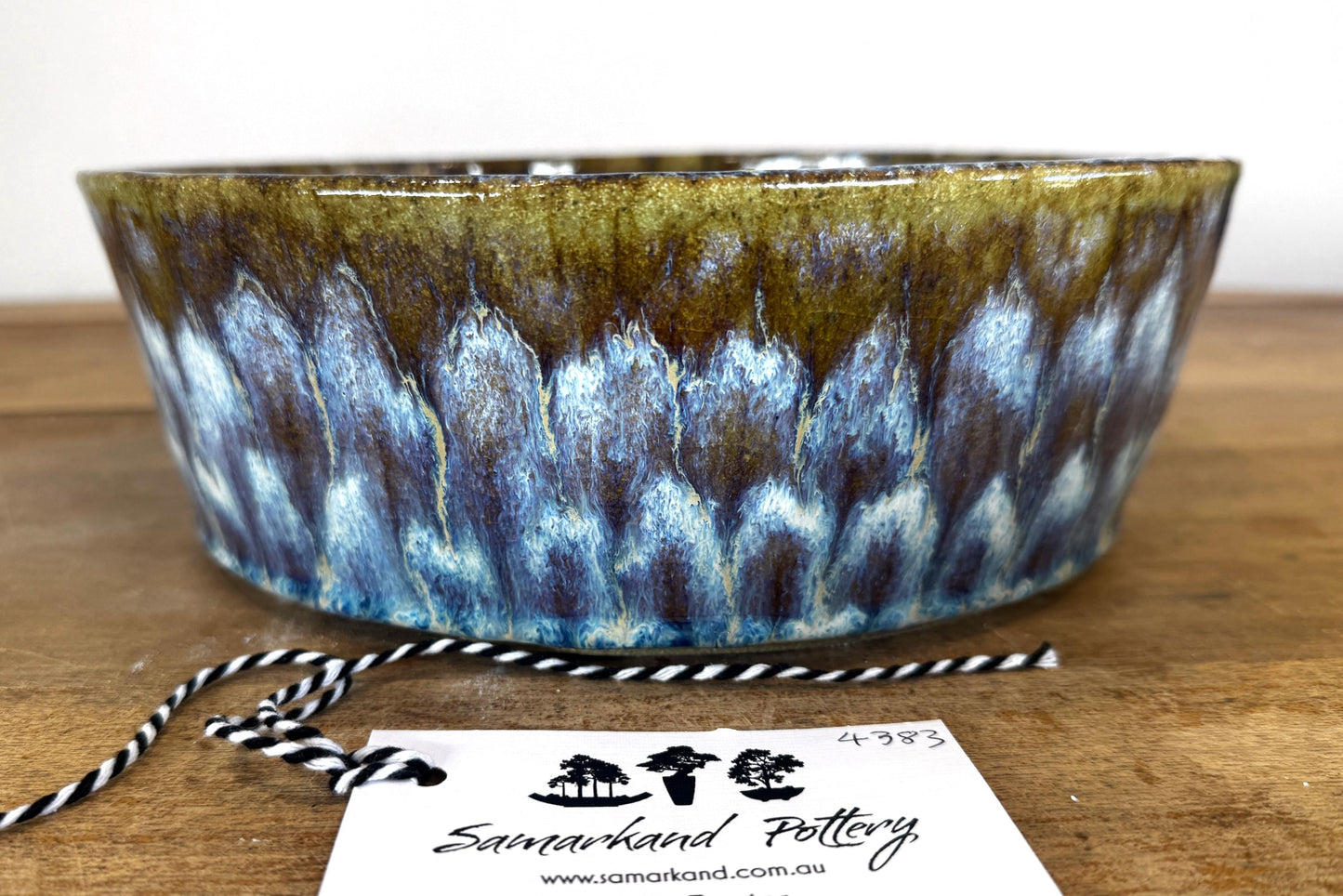 Round 19.5cm Blue and Brown Glazed Stoneware Bonsai Pot