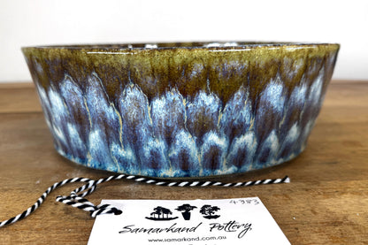Round 19.5cm Blue and Brown Glazed Stoneware Bonsai Pot