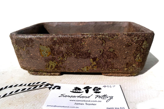Rectangular 21cm Brown Stoneware Woodash Bonsai Pot