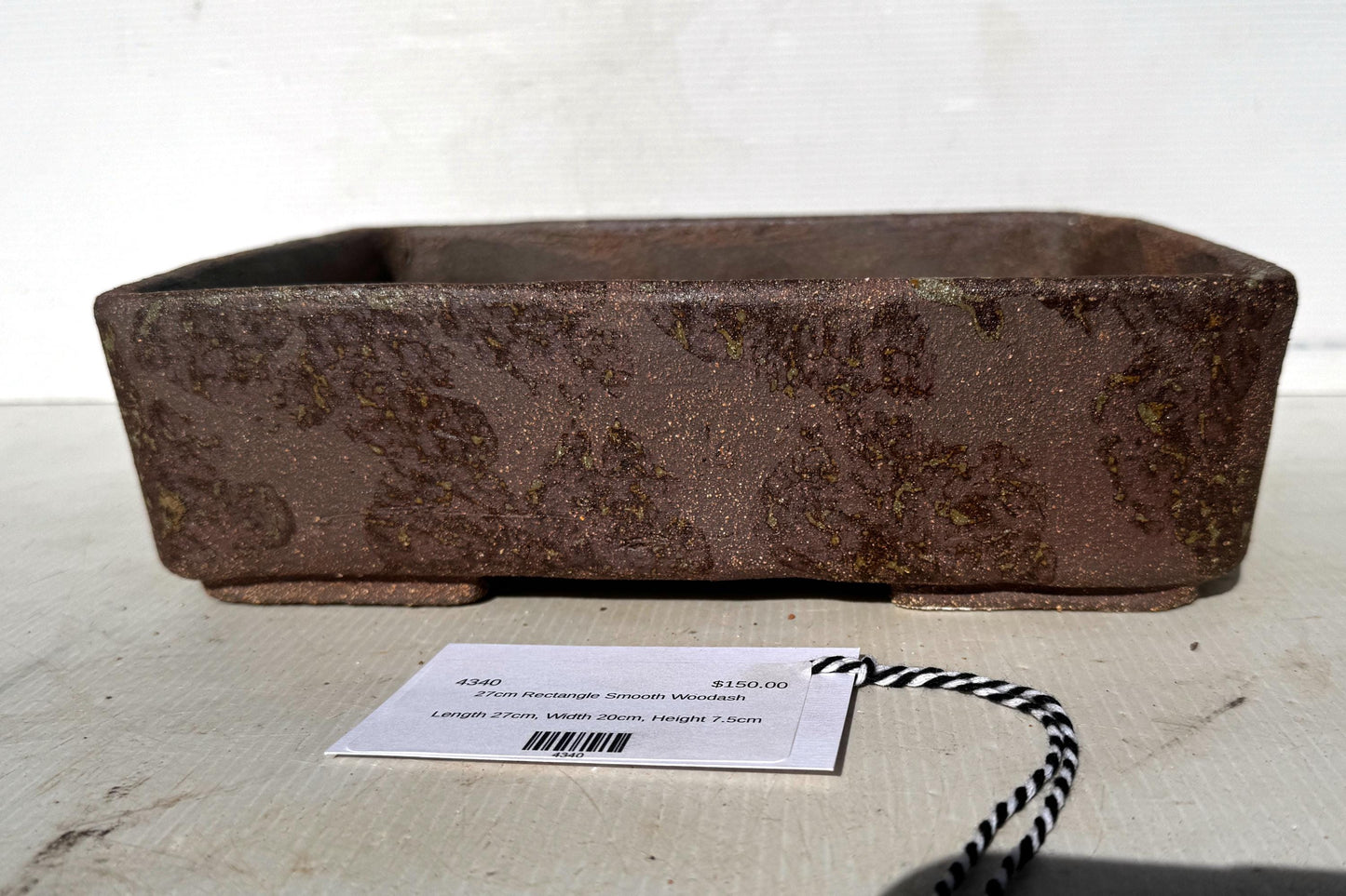 Rectangular 27cm Brown Stoneware Woodash Bonsai Pot