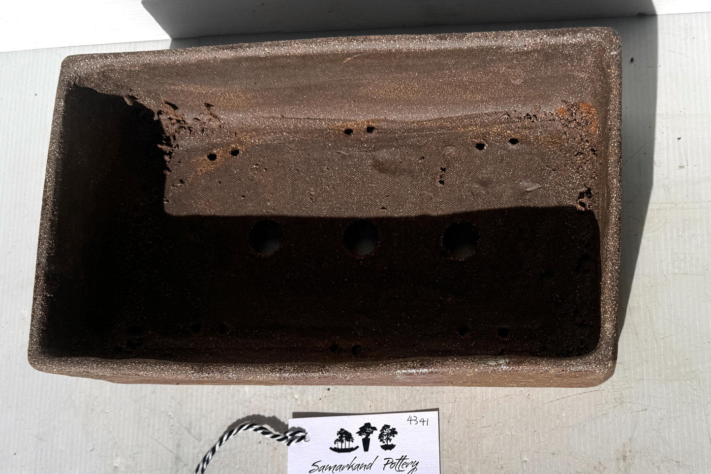 Rectangular 30cm Brown Stoneware Woodash Bonsai Pot