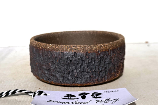 Round 11.5cm Brown Textured Stoneware Bonsai Pot