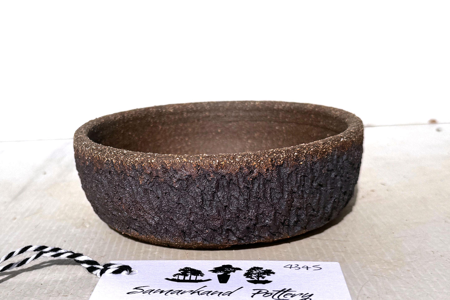 Round 13.5cm Brown Textured Stoneware Bonsai Pot