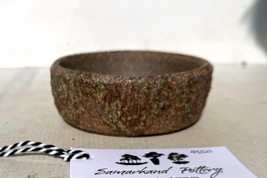 Round 11.5cm Brown Woodash Textured Finish Stoneware Bonsai Pot