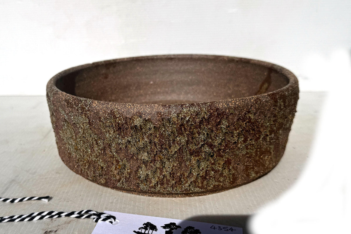 Round 21.5cm Brown Woodash Textured Finish Stoneware Bonsai Pot