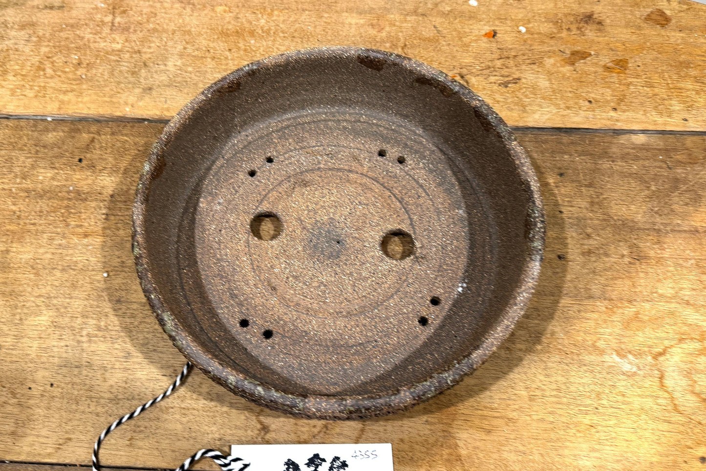 Round 24cm Brown Woodash Textured Finish Stoneware Bonsai Pot