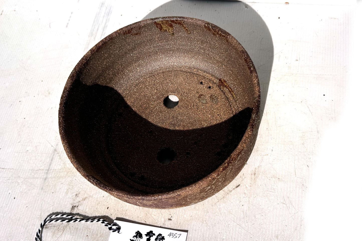 Round 22.5cm Brown Woodash Textured Finish Stoneware Bonsai Pot